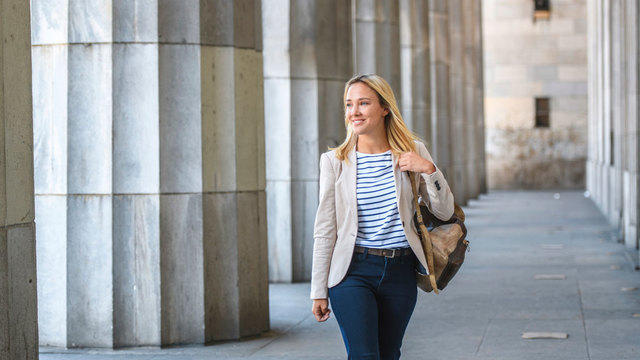 woman walking at a law school
