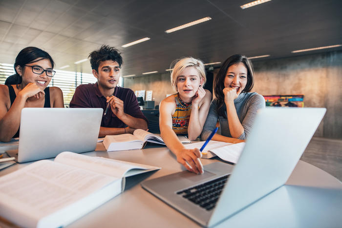 College students working together