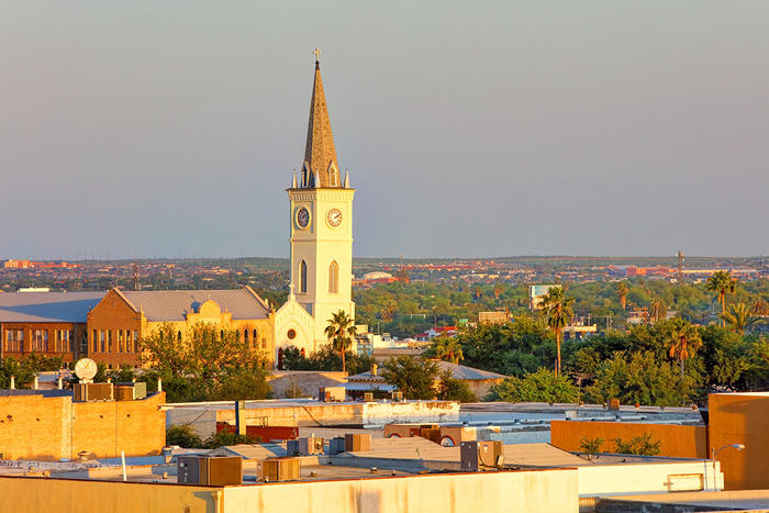 Laredo Texas skyline with cathedral spire