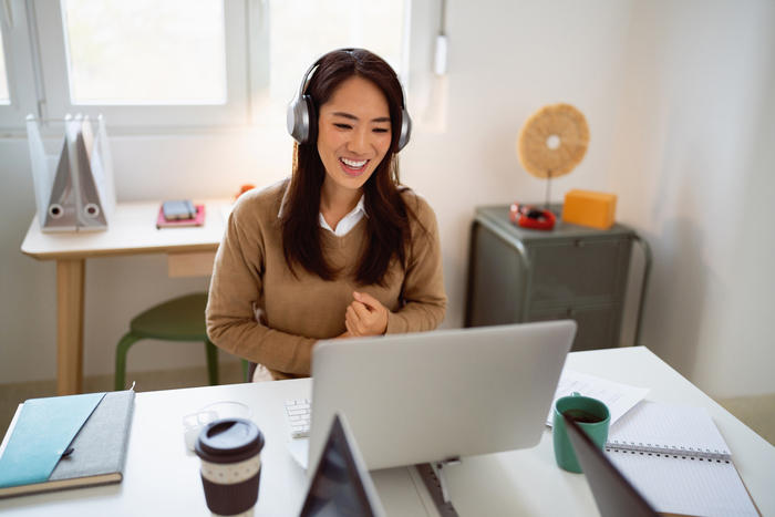 Young woman doing online LSAT tutoring